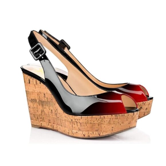 FOWT Summer Fashion Burnished Patent Leather Platform Black Wedges for Women Com - Picture 1 of 8